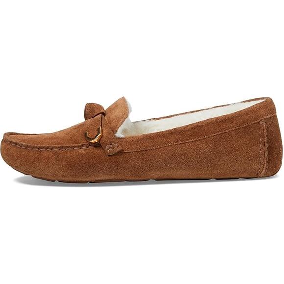 NWT Cole Haan Women's Evelyn Bow Driver Loafer, Golden Toffee Suede/Faux Fur-S 6 - Picture 3 of 7